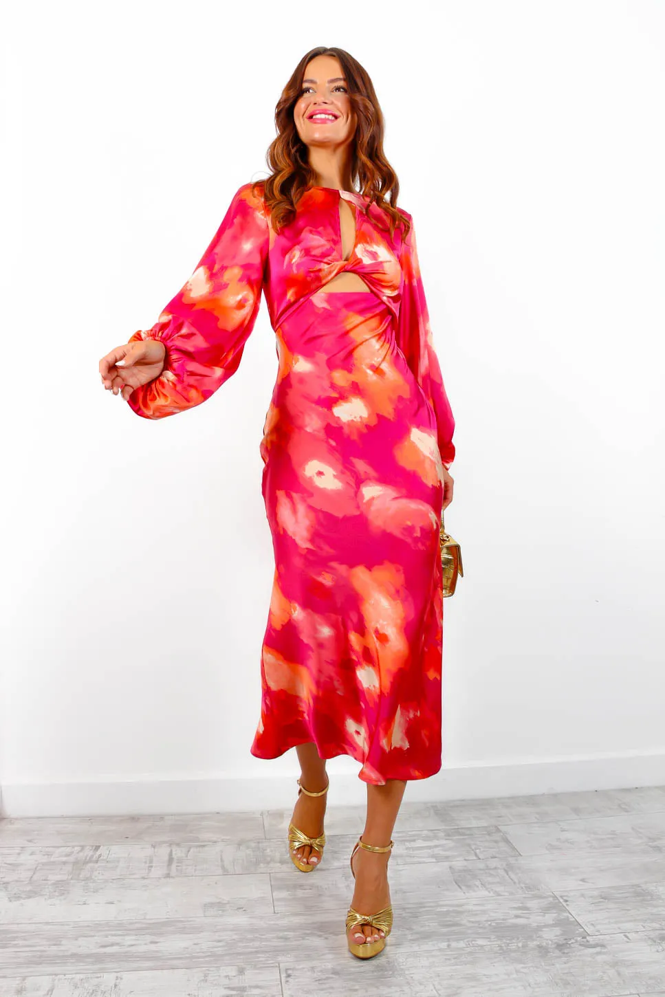 Cut Them Out - Pink Orange Floral Print Cut Out Maxi Dress