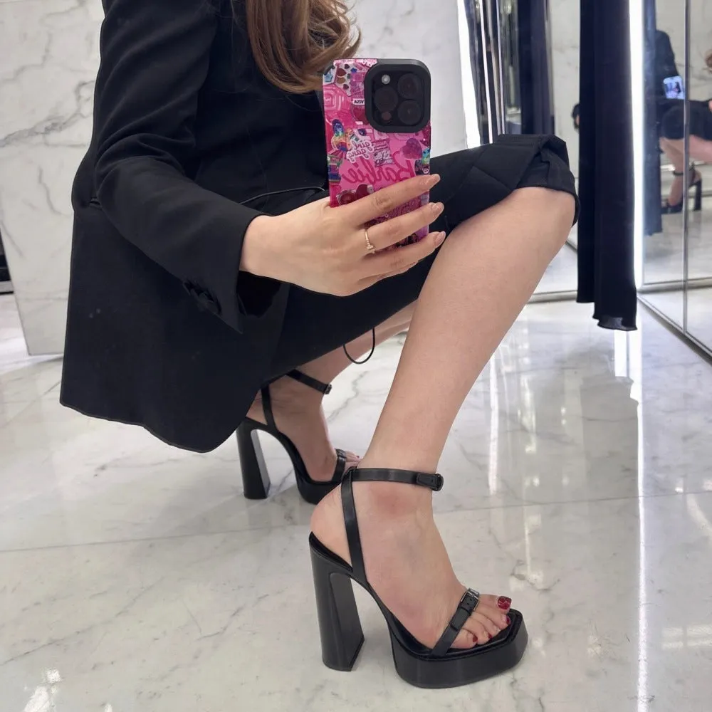 DEANWANGK  Summer Park Caiying Rose Same Style Thick Bottom Waterproof Platform High Heels Female Word Strap Chunky Heel High Heel Sandals