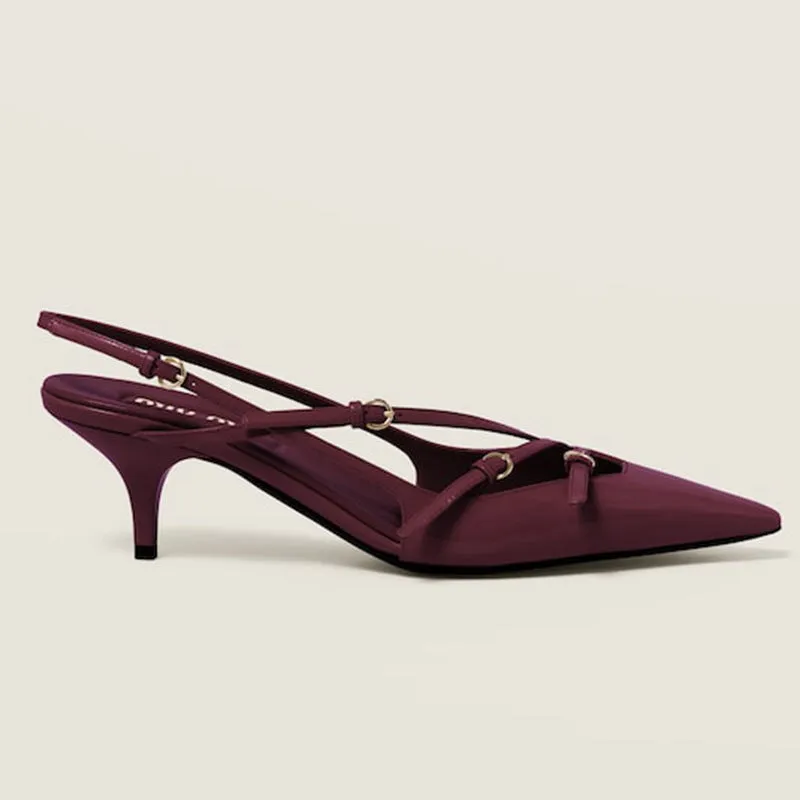DEANWANGKT  Exclusive for Cross-Border Ankle-Strap Stilettos Square Toe High Heel Sandals Wine Red Closed Toe Fashion European and American Style Classy High Heels