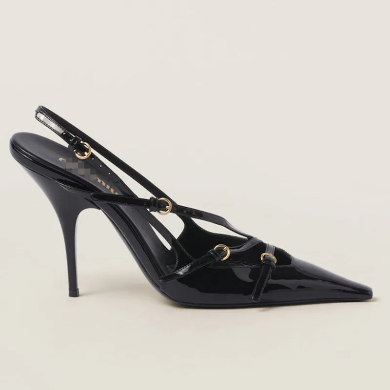 DEANWANGKT  Exclusive for Cross-Border Ankle-Strap Stilettos Square Toe High Heel Sandals Wine Red Closed Toe Fashion European and American Style Classy High Heels
