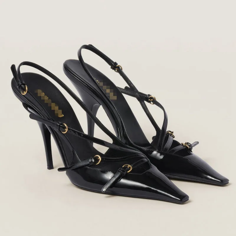 DEANWANGKT  Exclusive for Cross-Border Ankle-Strap Stilettos Square Toe High Heel Sandals Wine Red Closed Toe Fashion European and American Style Classy High Heels