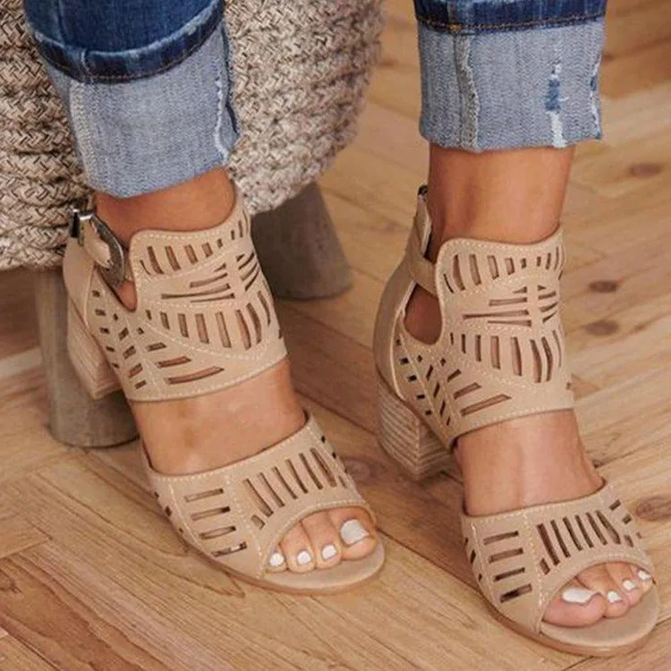 DEANWANGKT  Wish  Cross-Border plus Size Sandals Women's 2021 New Rhinestone Chunky Heel High Heel Buckle Peep Toe Sandals Wholesale
