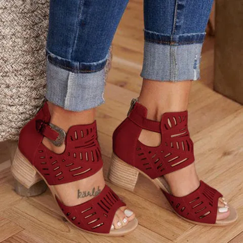 DEANWANGKT  Wish  Cross-Border plus Size Sandals Women's 2021 New Rhinestone Chunky Heel High Heel Buckle Peep Toe Sandals Wholesale