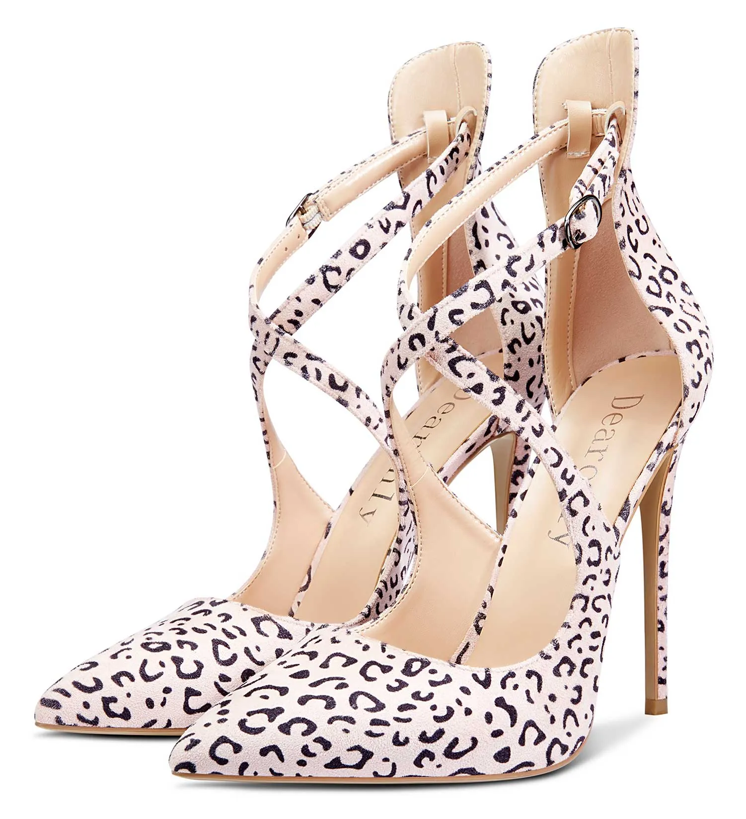 DearOnly Women's High Heels Cross Ankle Strap Pumps Pointed Toe 4.7" Inch Suede Heel Buckle