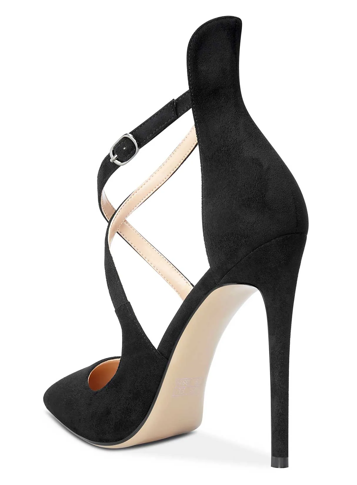 DearOnly Women's High Heels Cross Ankle Strap Pumps Pointed Toe 4.7" Inch Suede Heel Buckle