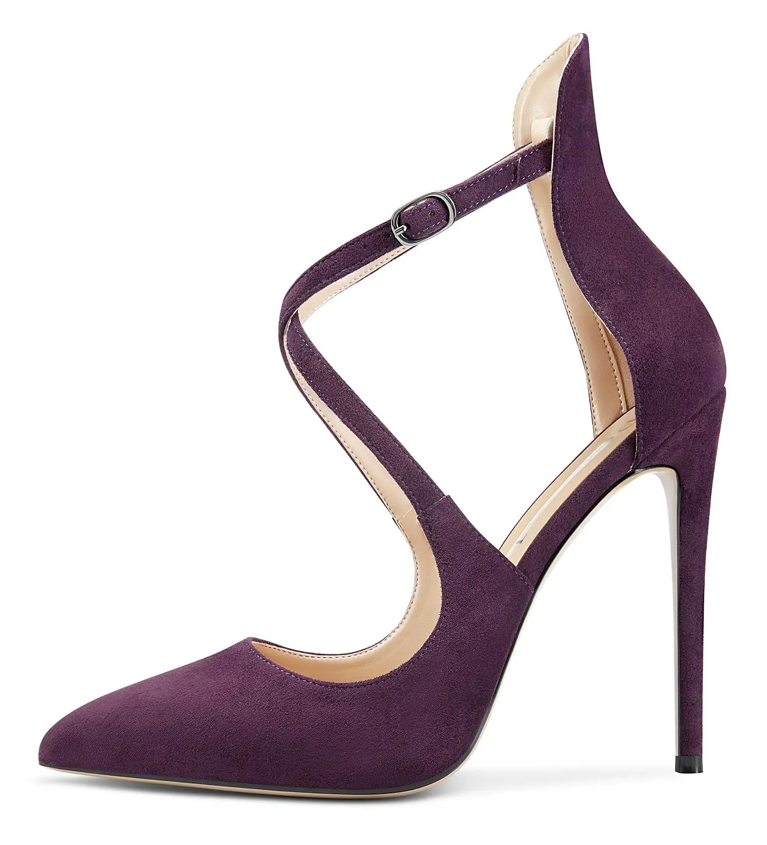 DearOnly Women's High Heels Cross Ankle Strap Pumps Pointed Toe 4.7" Inch Suede Heel Buckle