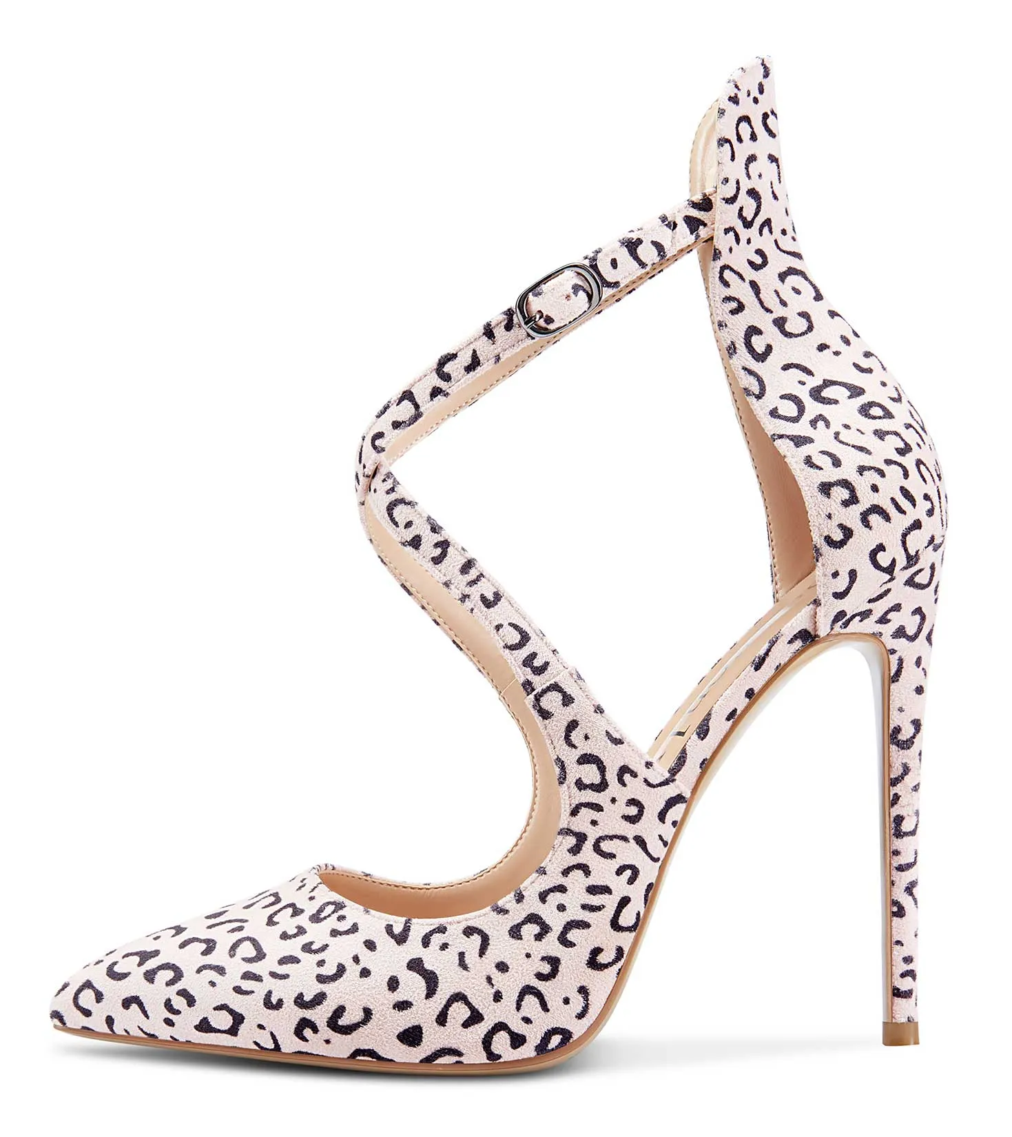 DearOnly Women's High Heels Cross Ankle Strap Pumps Pointed Toe 4.7" Inch Suede Heel Buckle