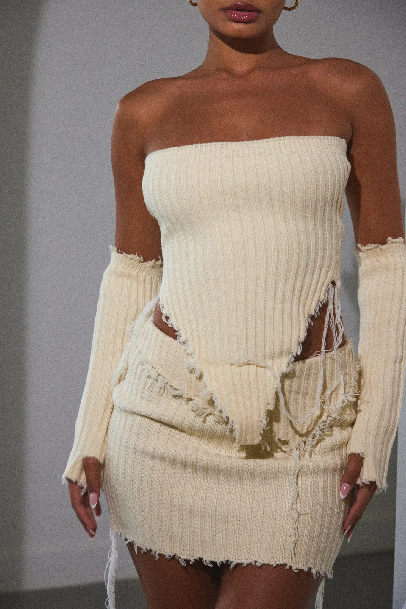 Distressed knit set - Cream