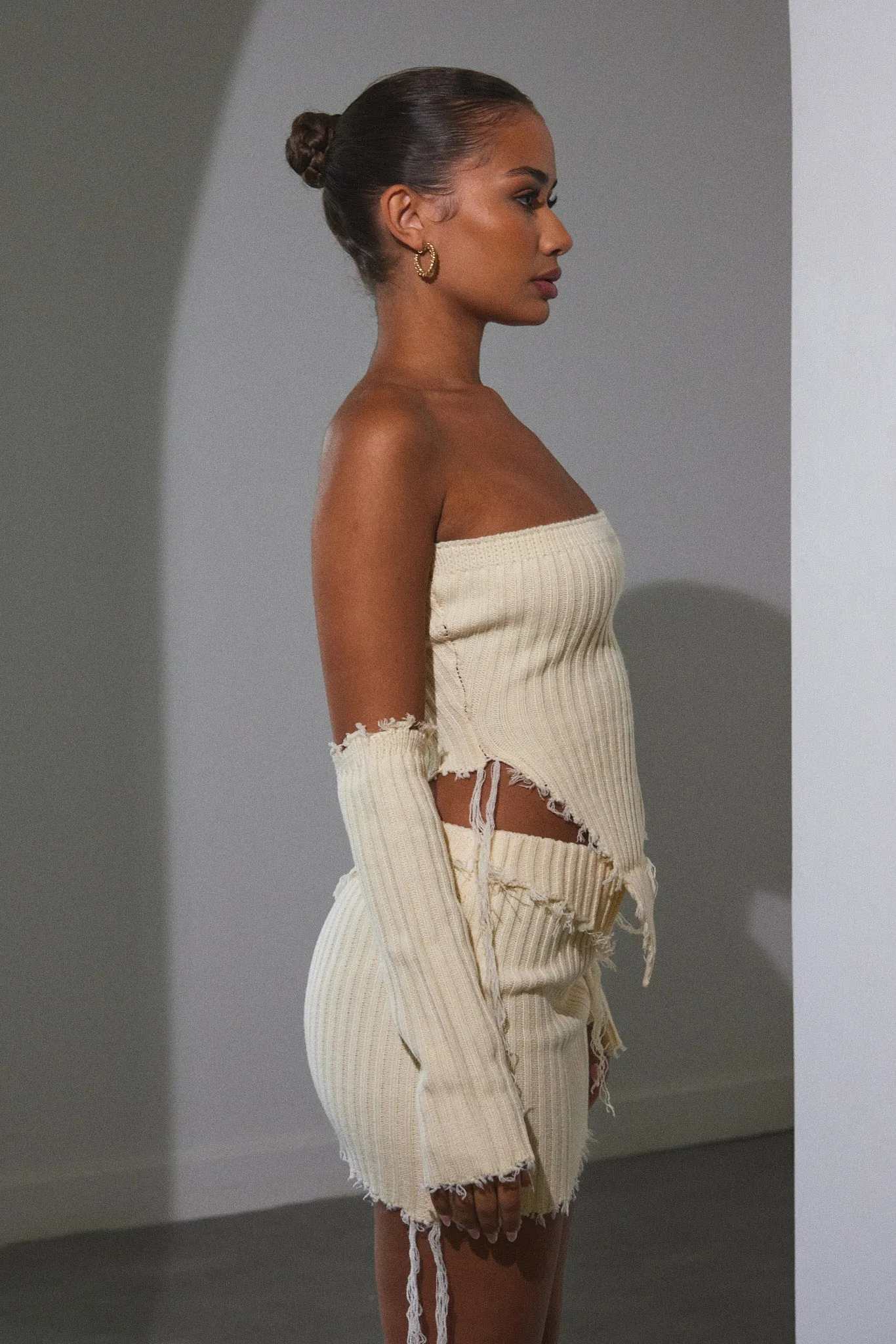 Distressed knit set - Cream