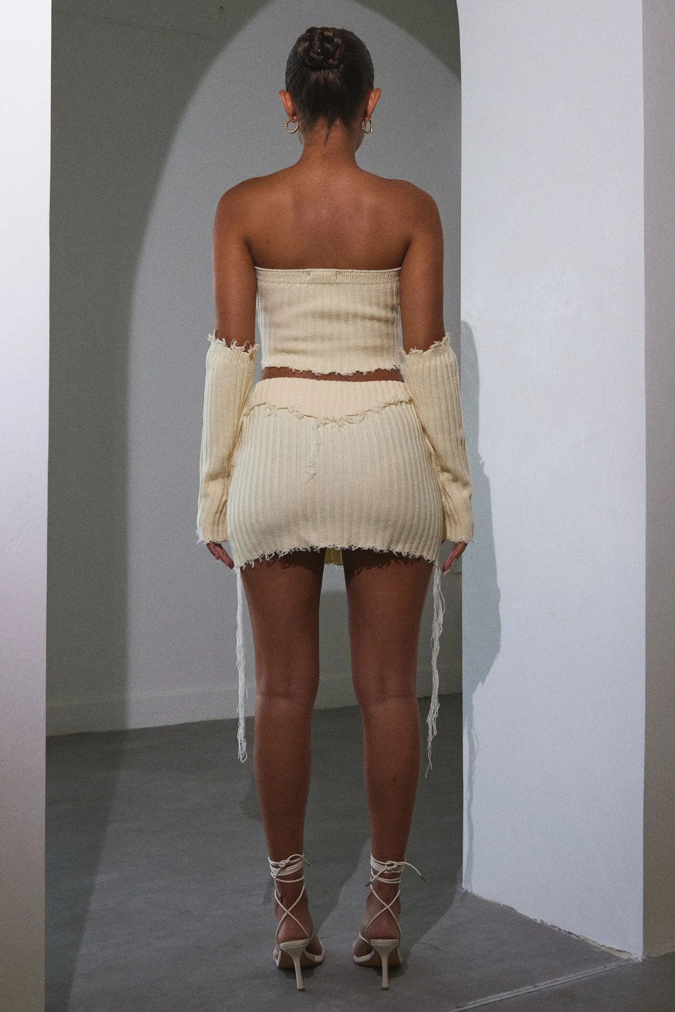 Distressed knit set - Cream