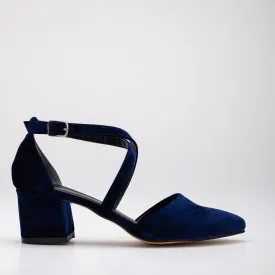 Dolly - Blue Velvet Block Heels