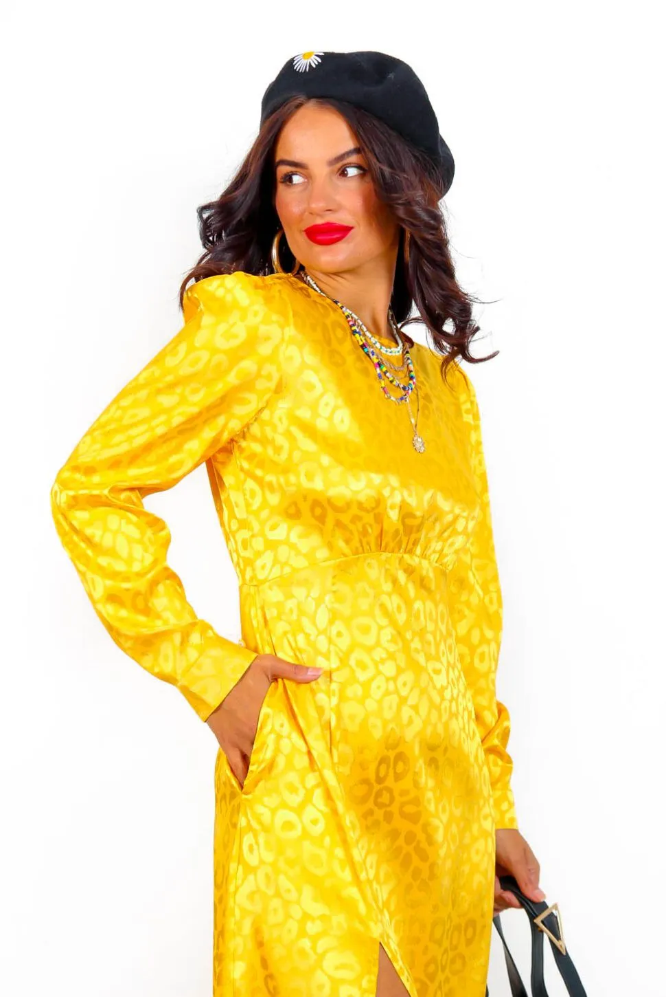 Dont Give A Glam - Mustard Leopard Jacquard Midi Dress