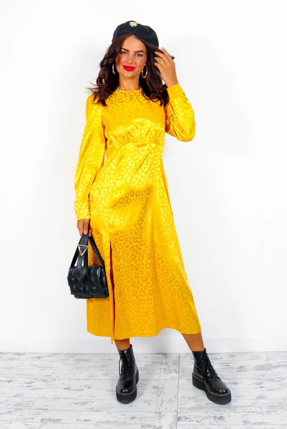 Dont Give A Glam - Mustard Leopard Jacquard Midi Dress