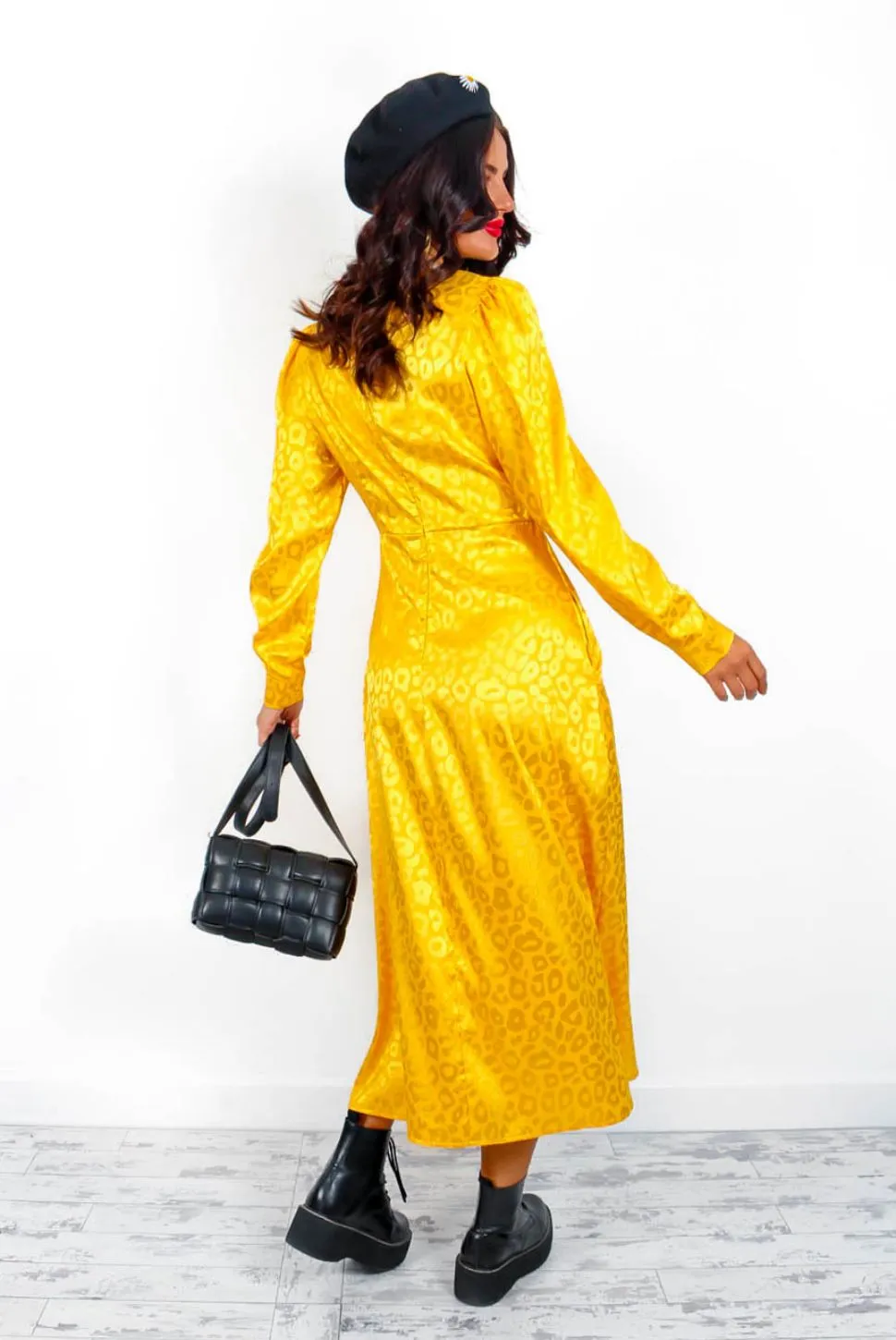 Dont Give A Glam - Mustard Leopard Jacquard Midi Dress