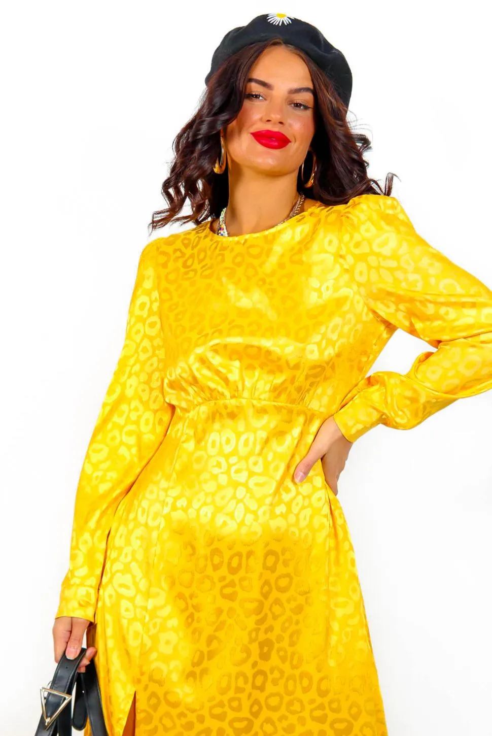 Dont Give A Glam - Mustard Leopard Jacquard Midi Dress