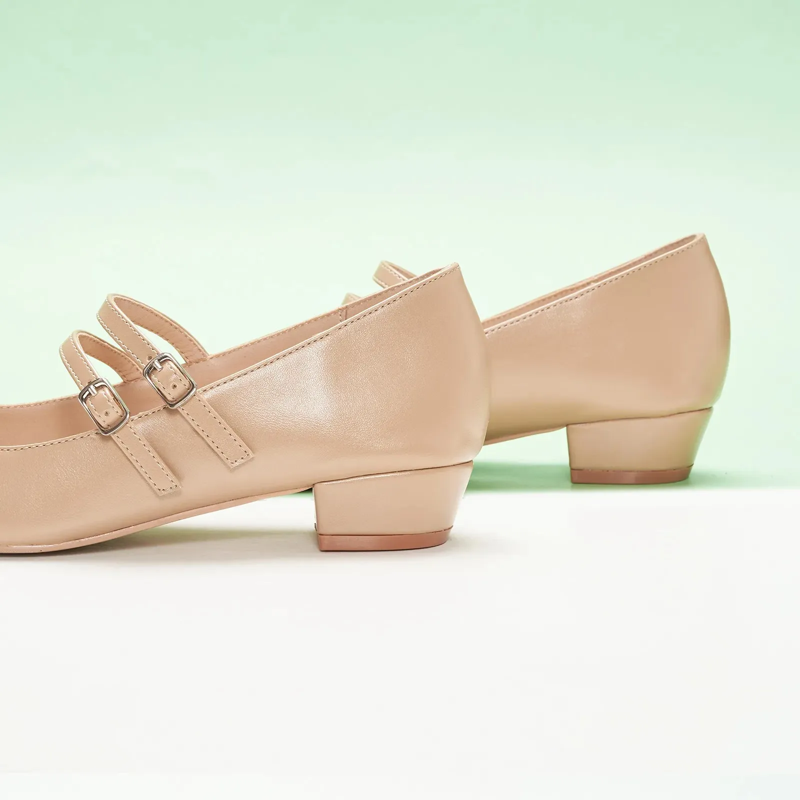 Double-Strap Block Heel (Alva) Beige