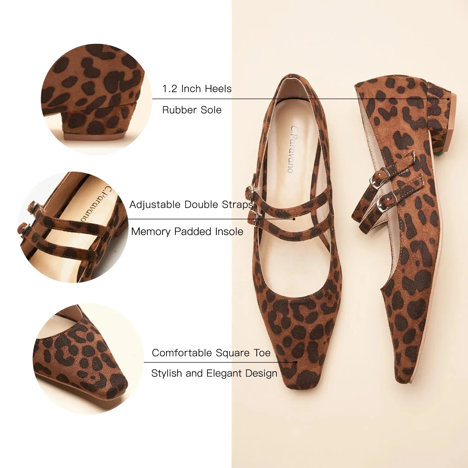 Double-Strap Block Heel (Alva) Leopard