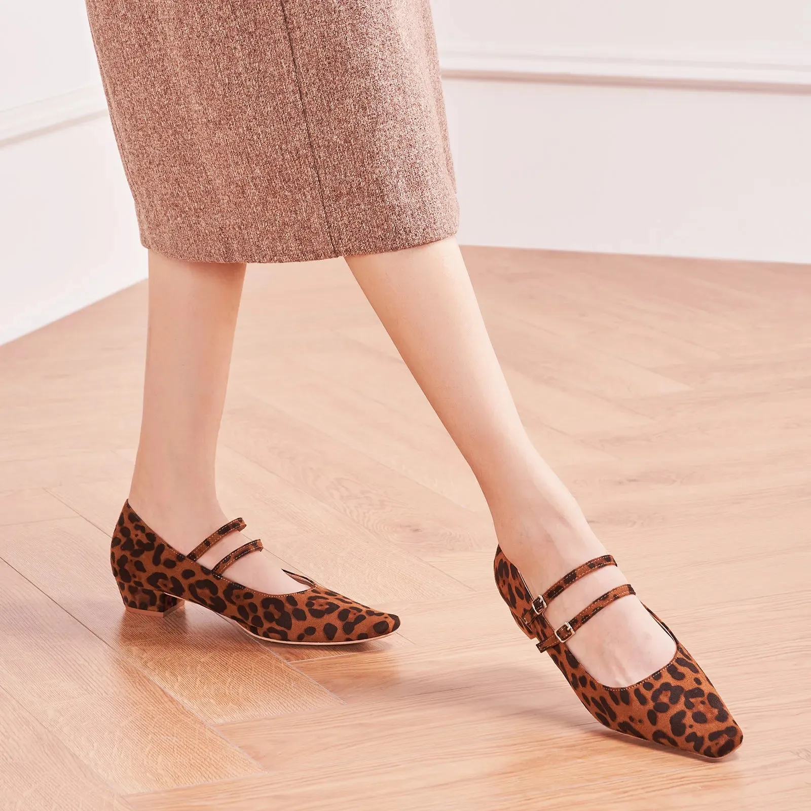 Double-Strap Block Heel (Alva) Leopard
