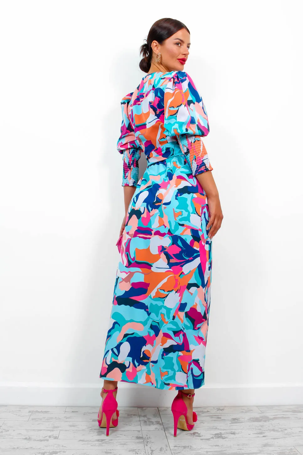 Drive Em Wild - Blue Multi Abstract Midi Wrap Dress