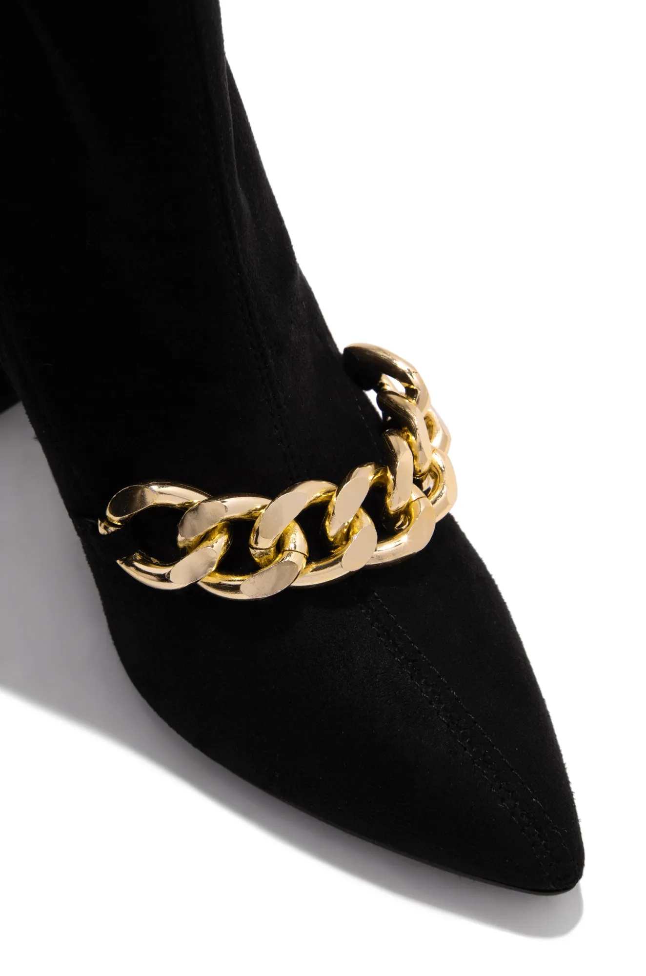 Elevate Me Gold Chain Block Heel Ankle Boots - Black