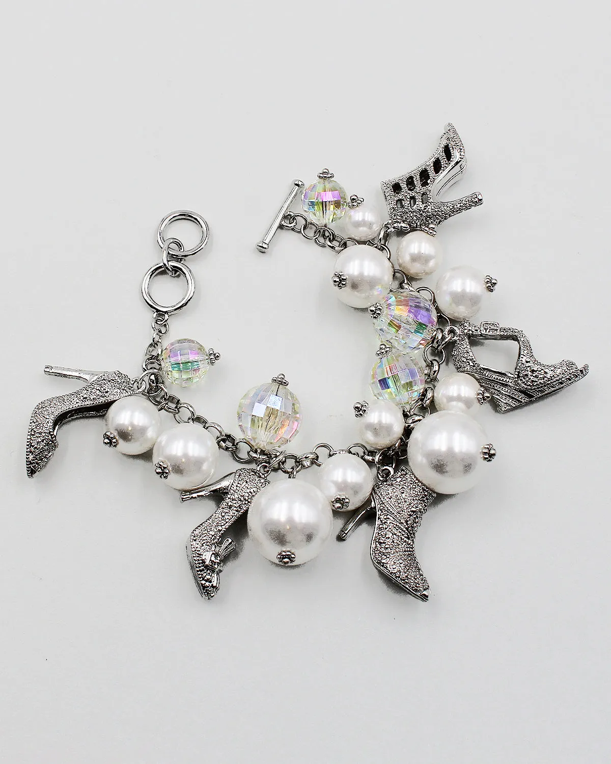 'Fashion Heels' Charm Bracelet with Pearl Beads