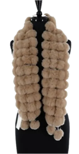 Faux Fur Poms Muffler - Camel