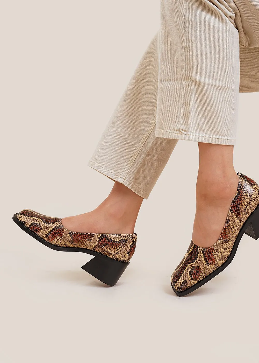 Faux Snake Wide Toe Pump