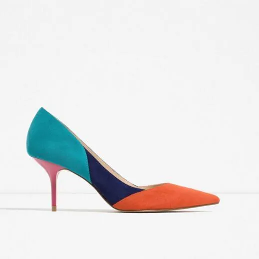 GENSHUO Mixed Color Pointed Toe High Heels Shoes Autumn Wedding Female Simple Women's Pumps Dress Heels Shoes Small Size 34-40
