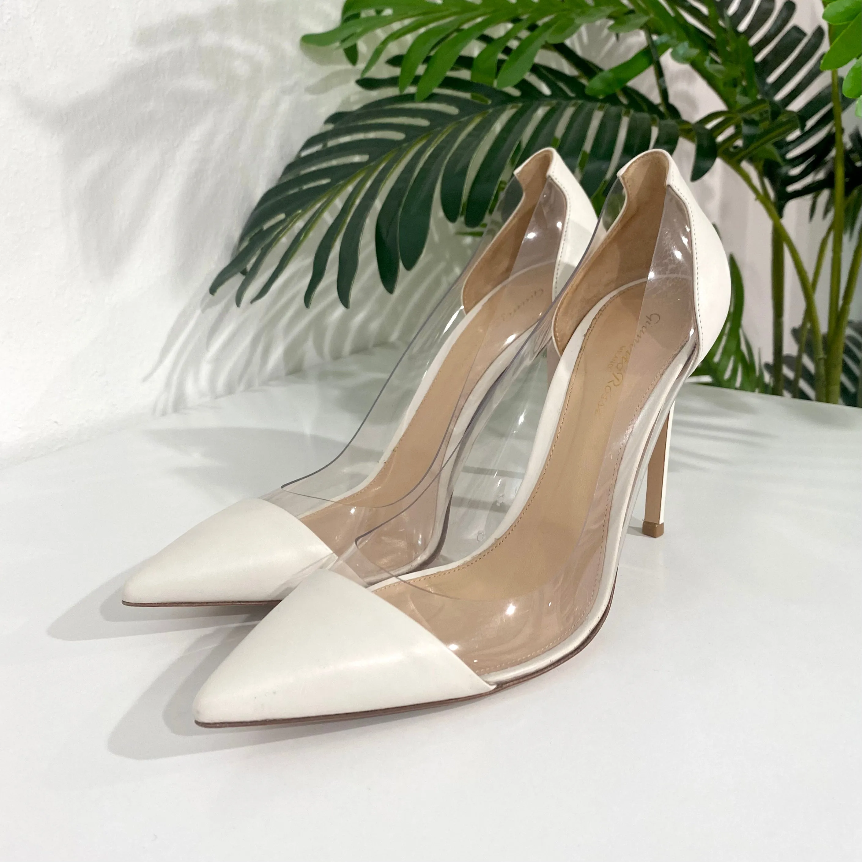 Gianvito Rossi White & Clear Plexi PVC Heels