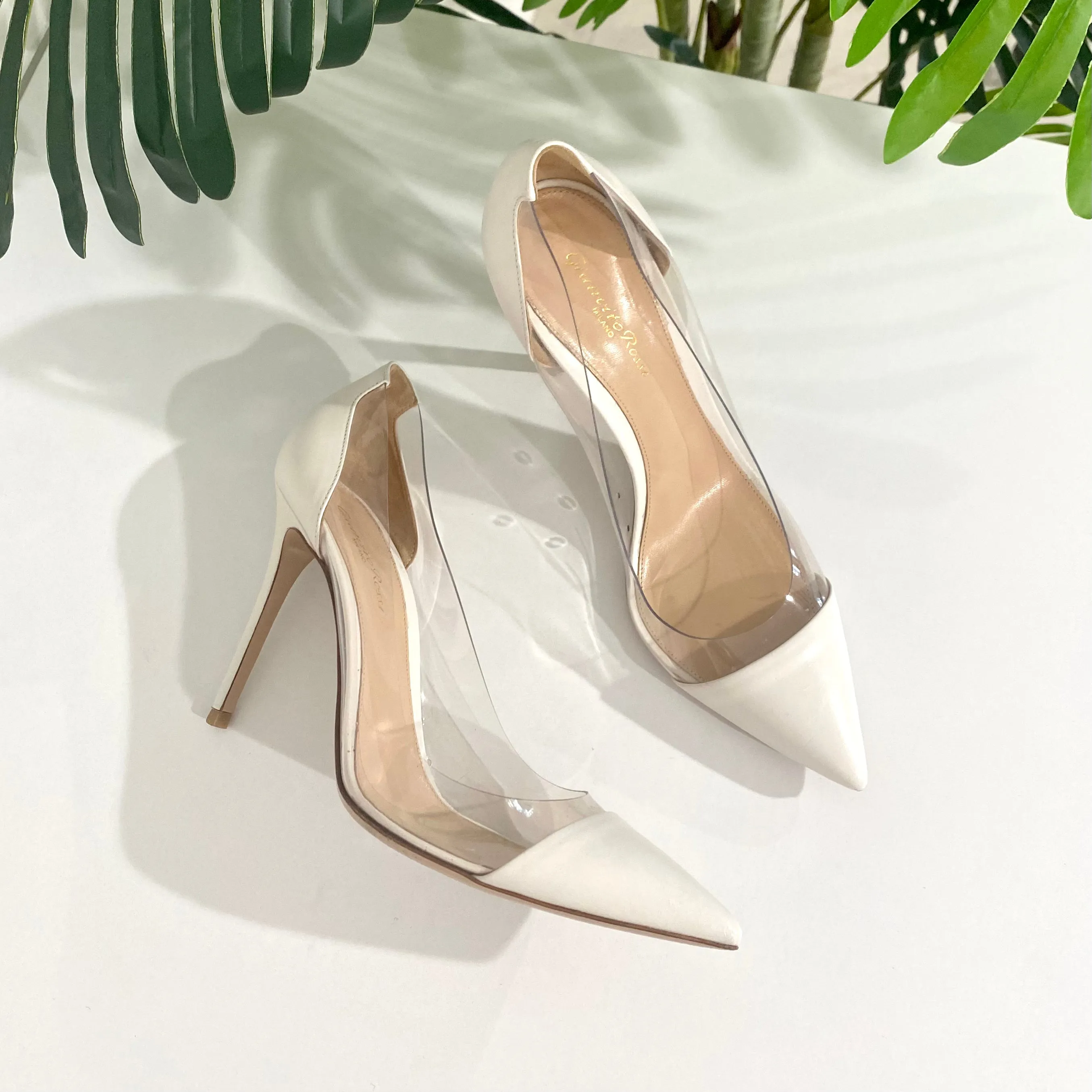 Gianvito Rossi White & Clear Plexi PVC Heels