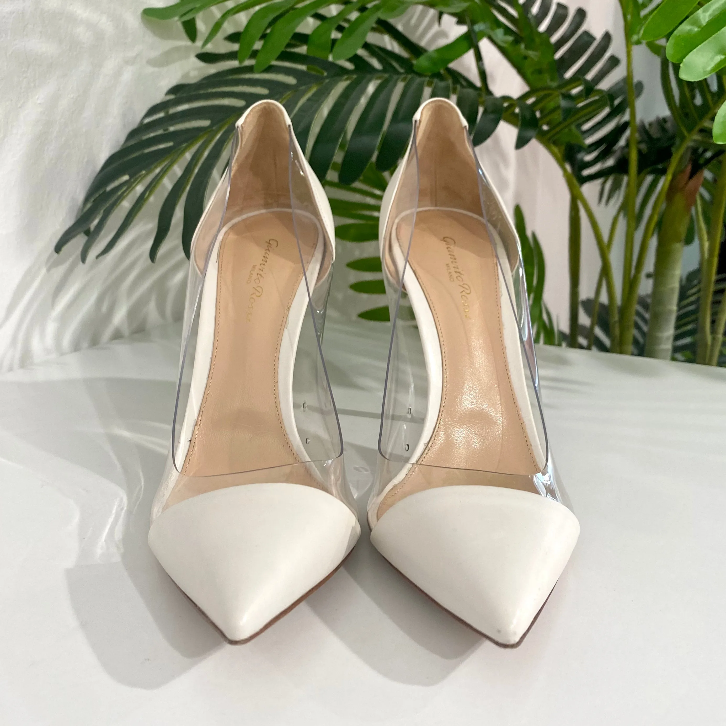 Gianvito Rossi White & Clear Plexi PVC Heels