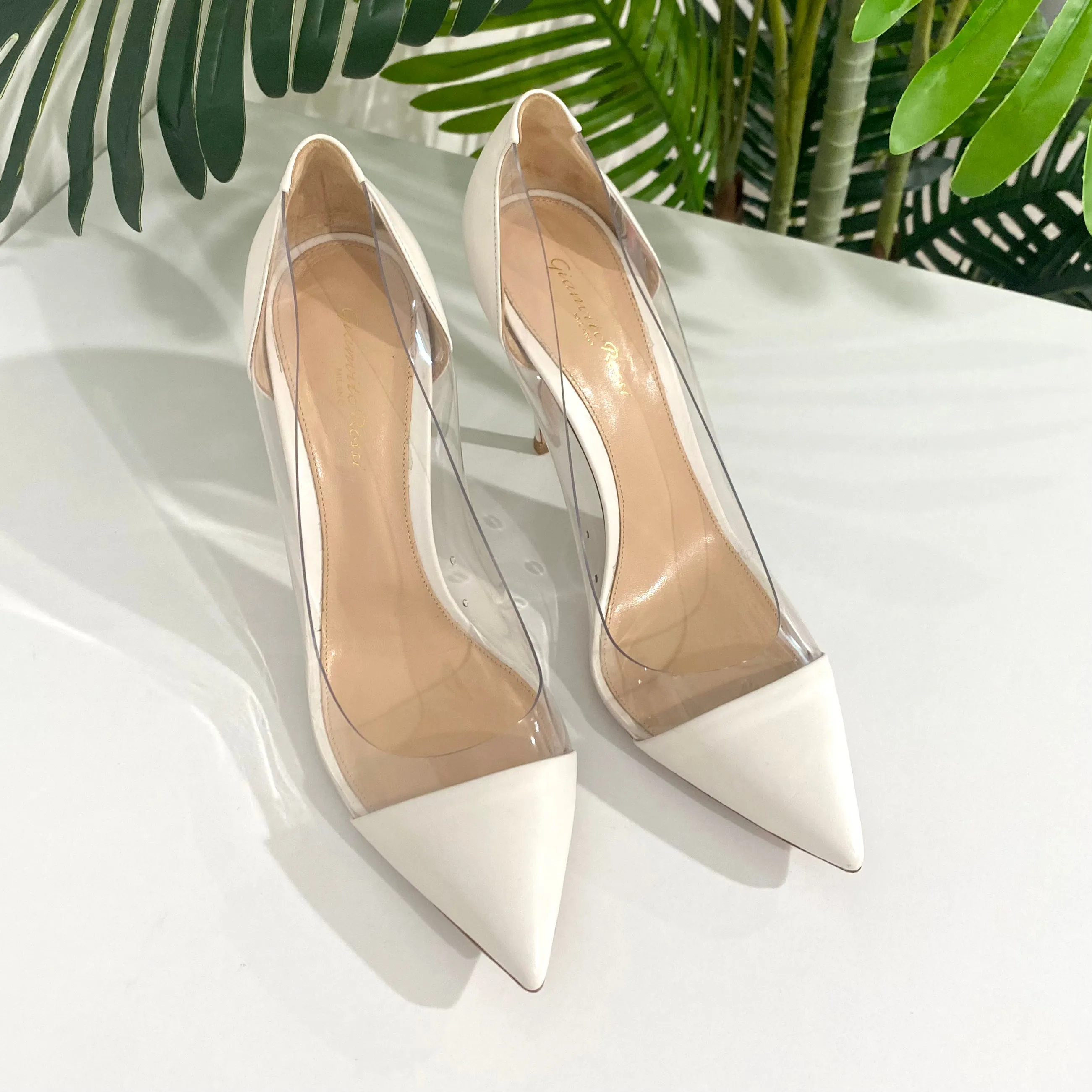 Gianvito Rossi White & Clear Plexi PVC Heels