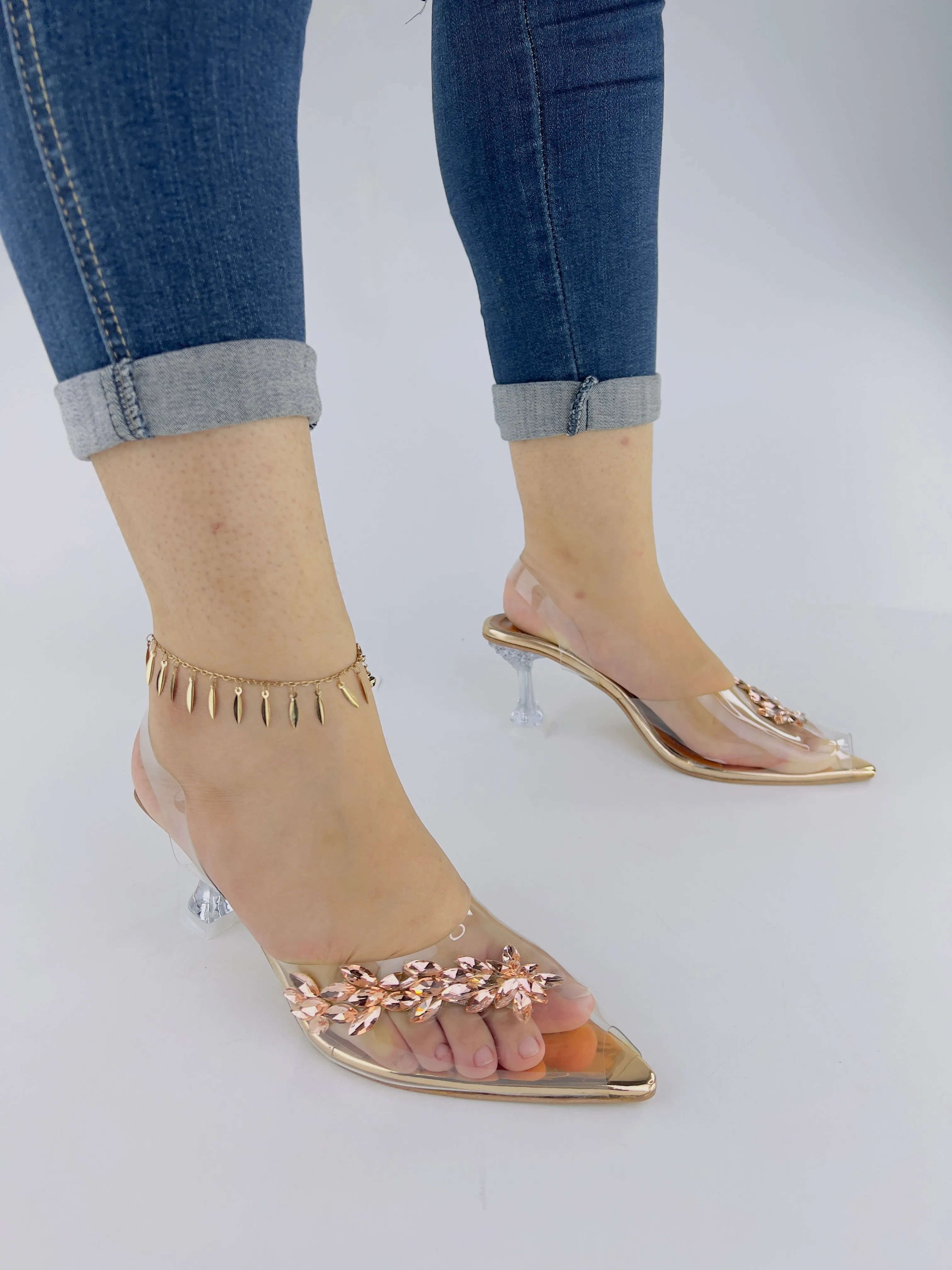 Gigi Diamond Embellished Brooch Crystal Transparent Heels