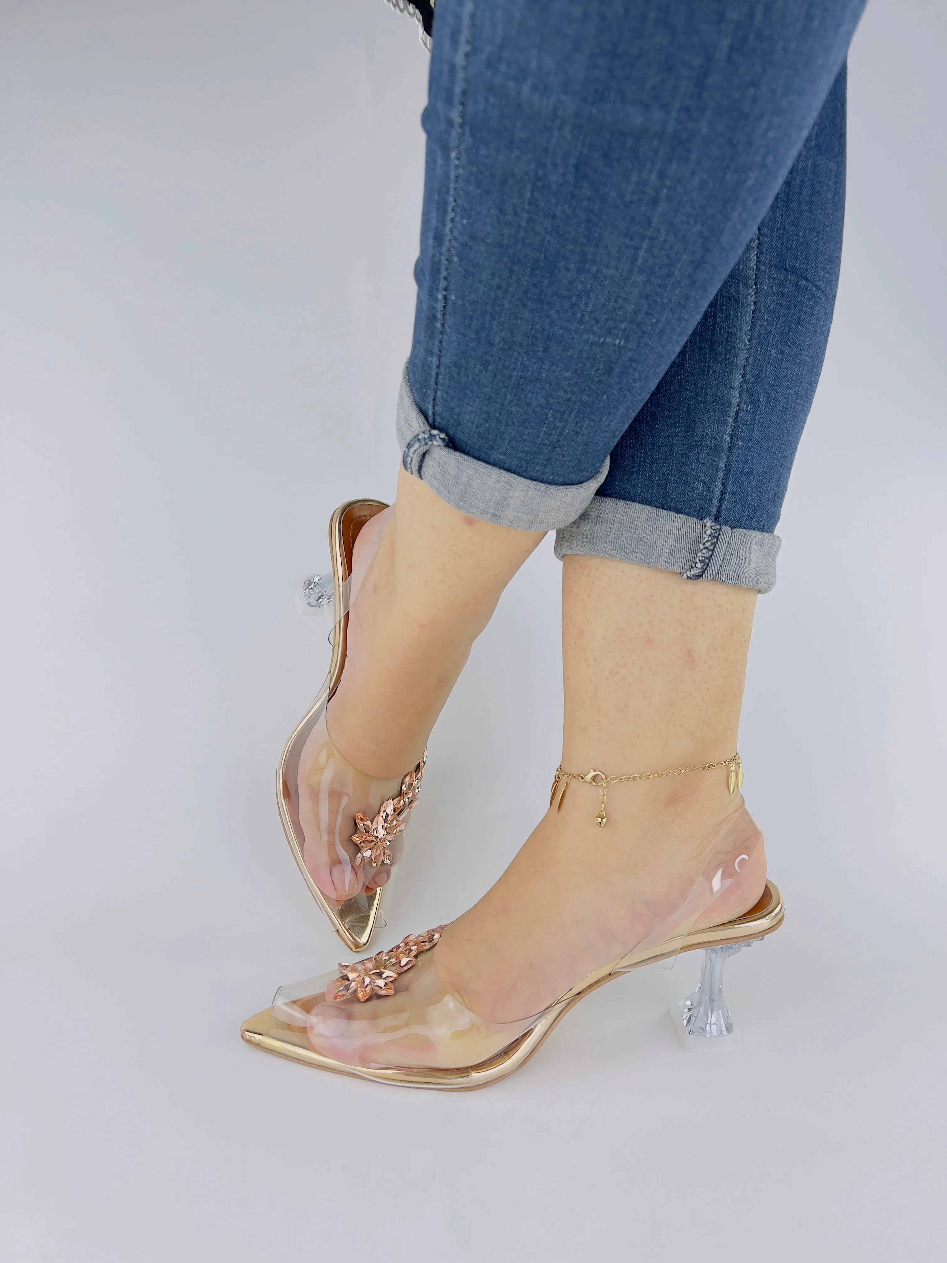 Gigi Diamond Embellished Brooch Crystal Transparent Heels