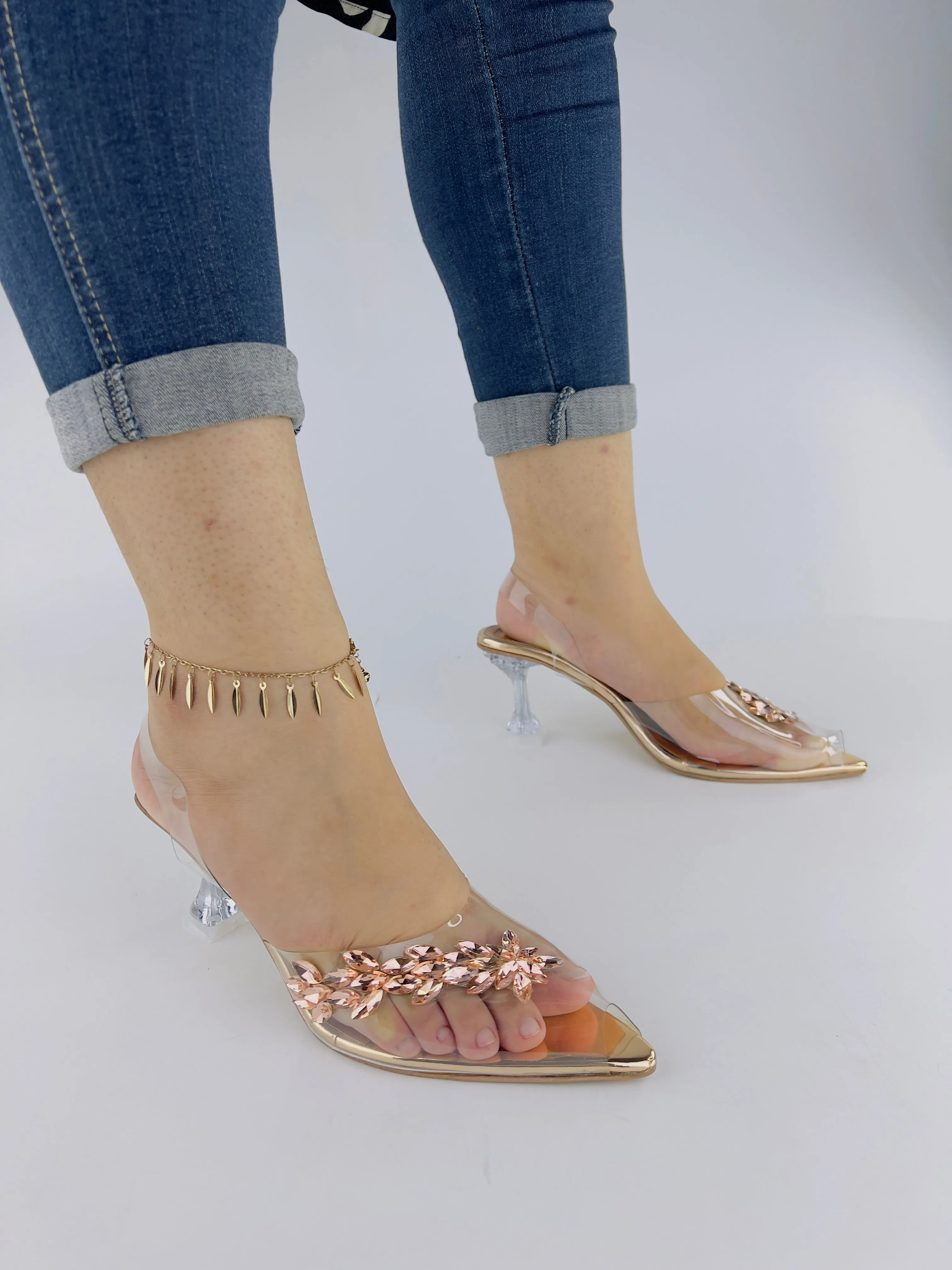 Gigi Diamond Embellished Brooch Crystal Transparent Heels
