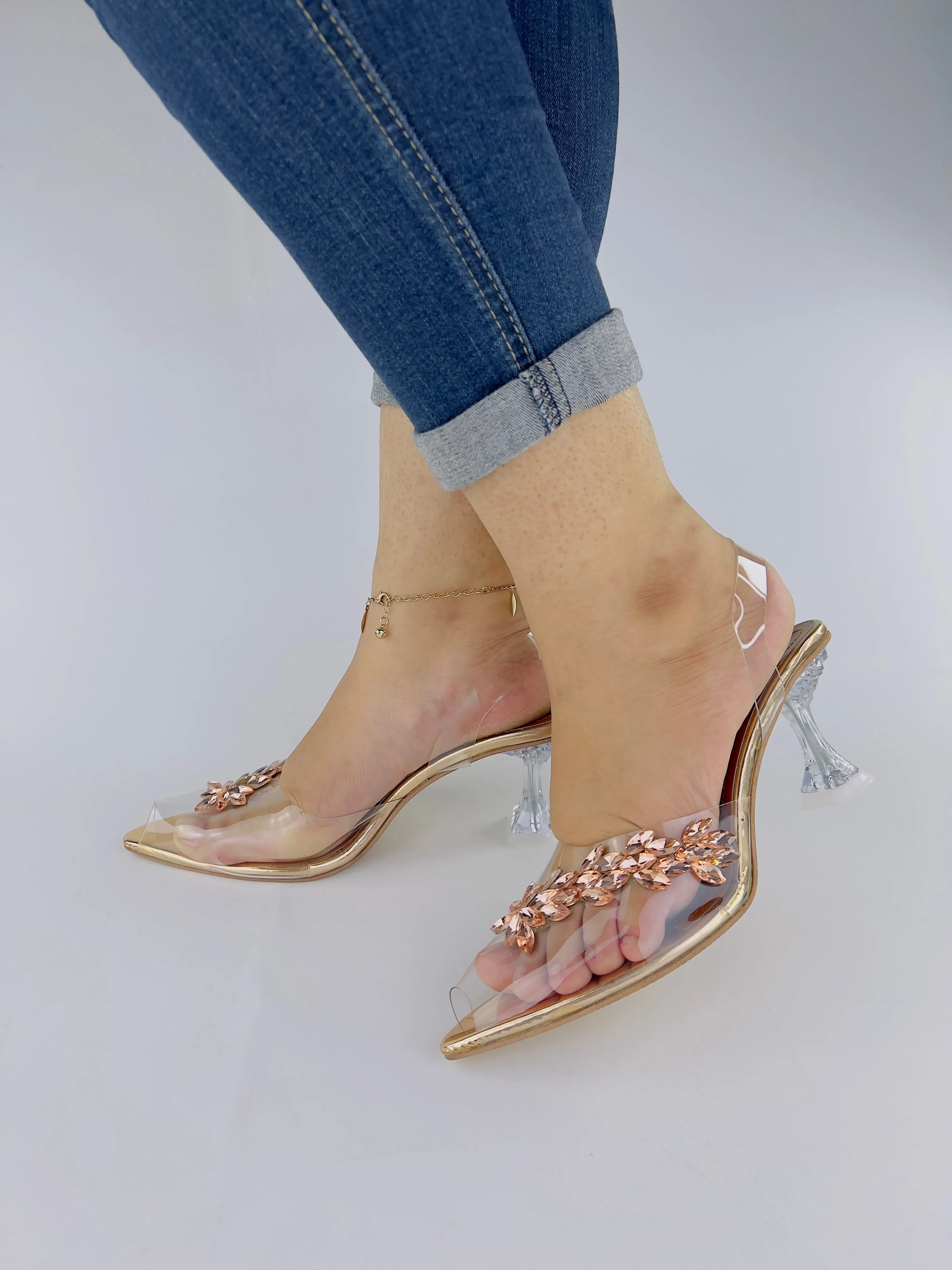 Gigi Diamond Embellished Brooch Crystal Transparent Heels