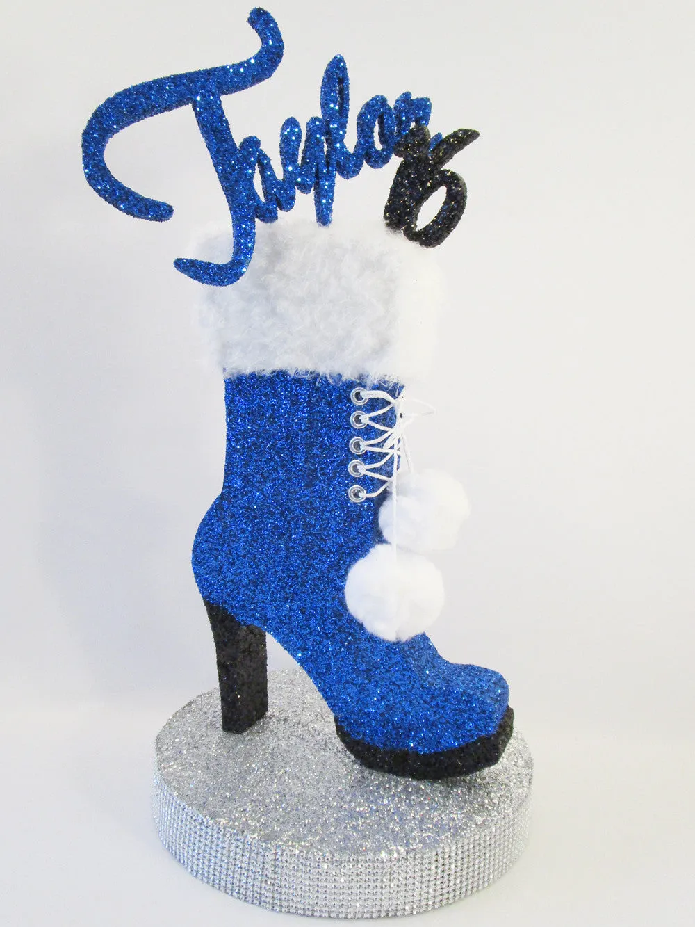 High Heel Boot with Fake Fur Top and Pom Poms