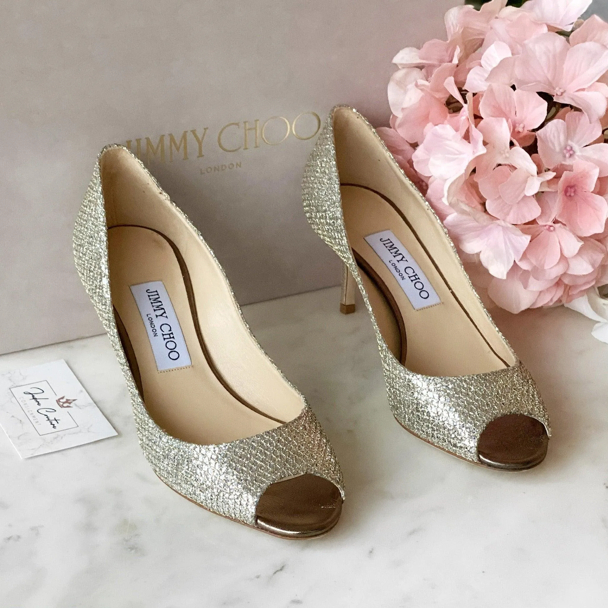 Jimmy Choo Champagne Glitter Isabel Pumps 36.5
