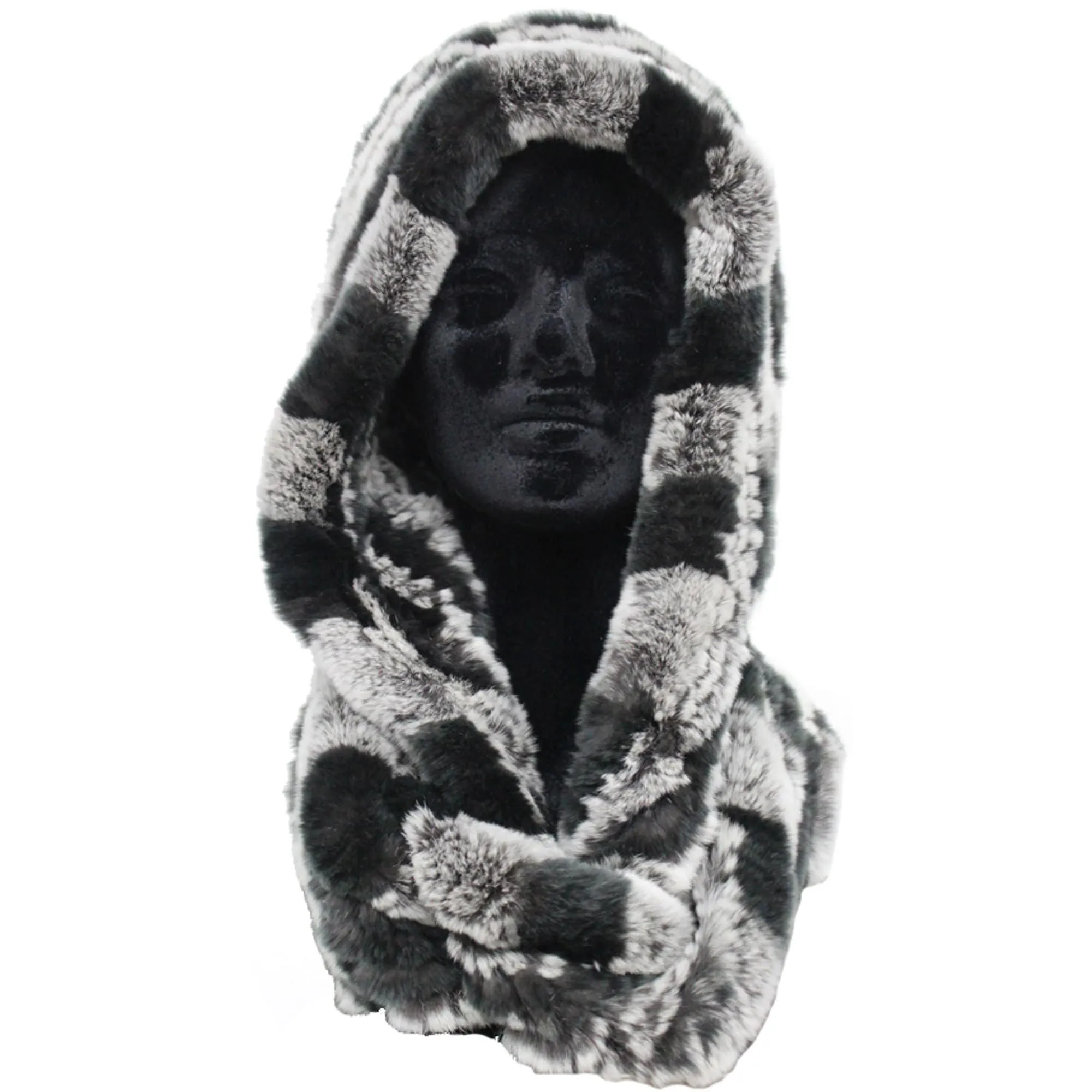 Knitted Rex Rabbit Fur Hat with Attached Fur Grey