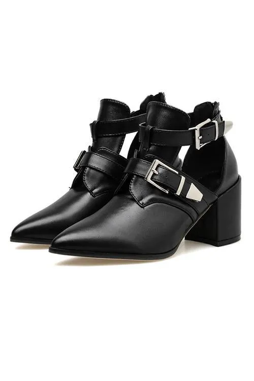 Leather Buckle High Heels Boots