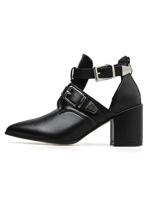 Leather Buckle High Heels Boots