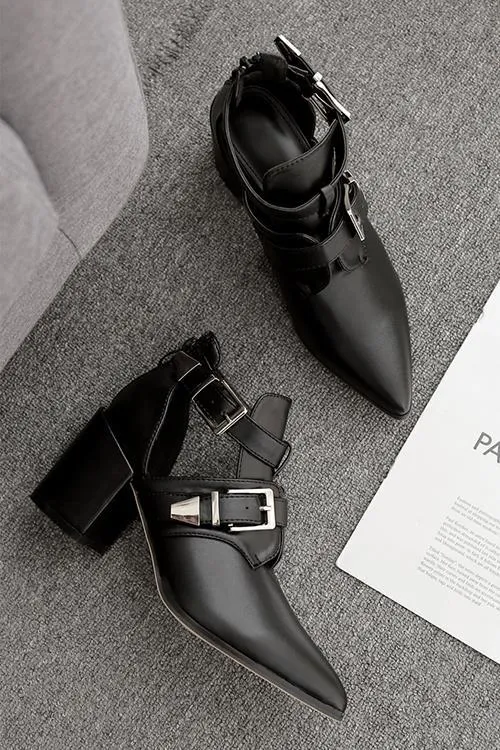 Leather Buckle High Heels Boots