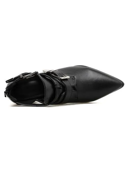 Leather Buckle High Heels Boots