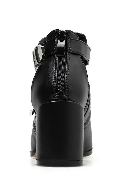 Leather Buckle High Heels Boots