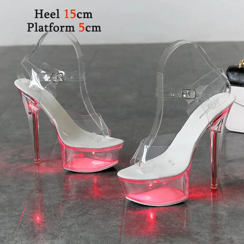 Led Light  Woman Dancing Shoes Luminous Clear Sandals Women Platform