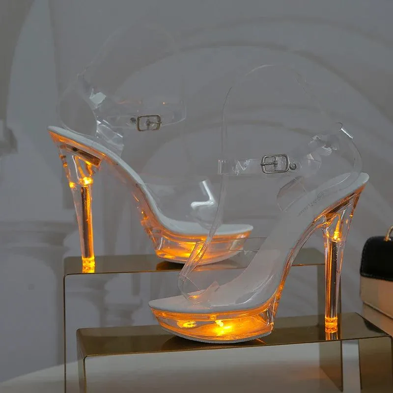 Led Light  Woman Dancing Shoes Luminous Clear Sandals Women Platform