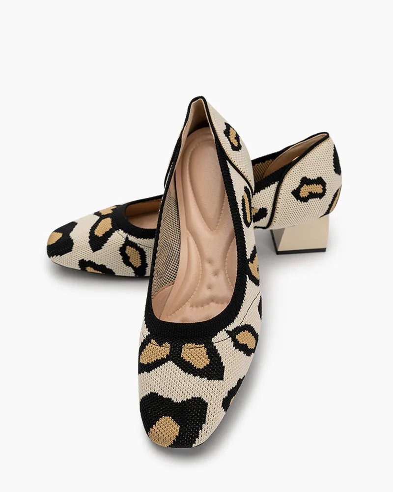Leopard Pattern Square-Toe Chunky Heels