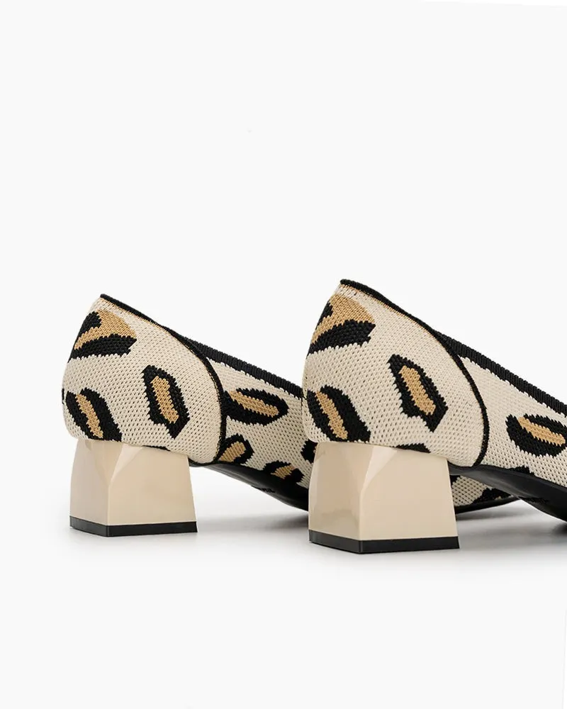 Leopard Pattern Square-Toe Chunky Heels