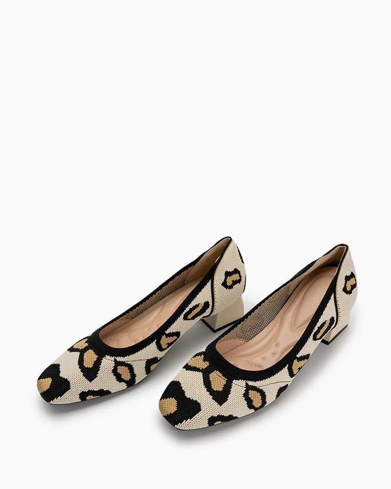Leopard Pattern Square-Toe Chunky Heels