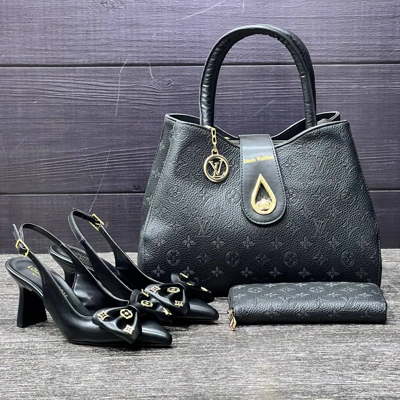 LV new black high heels set